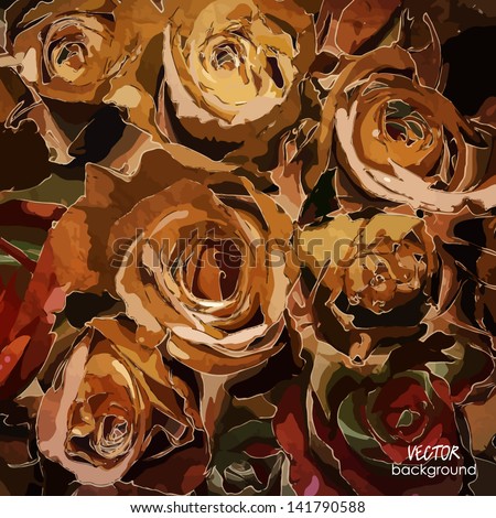 art floral vintage colorful background with tea roses for family holidays. Raster version is also in my gallery.