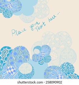 Art flower card with elements in shades of blue