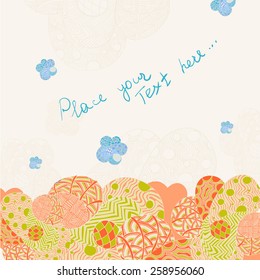 Art flower card with Zen tangle elements in shades of beige & orange