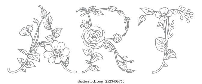 ARTE. Fuente de diseño de flores. Ilustración vectorial.
