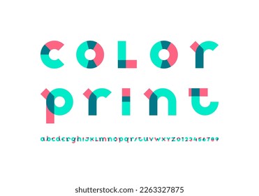 Art font abstract vibrant alphabet, trendy multi color letters from A to Z and numbers from 0 to 9, vector illustration 10EPS