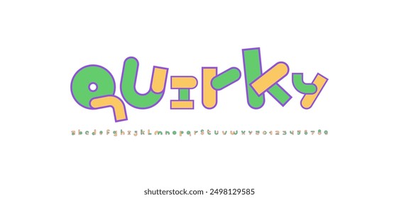 Art font, alphabet in the cartoon style, child letters and kids numbers, vector illustration 10EPS