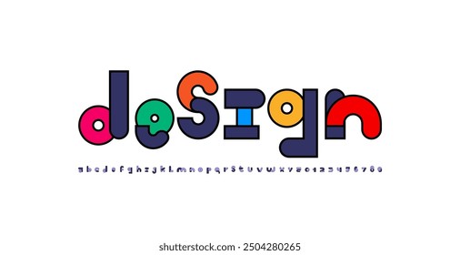 Art font, alphabet in the cartoon style, child letters and kids numbers, vector illustration 10EPS