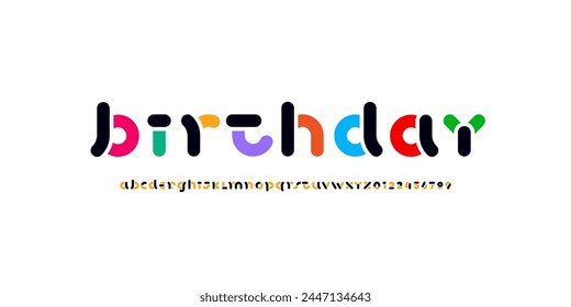 Art font, alphabet in the multi-colored style, rounded letters and numbers, vector illustration 10EPS