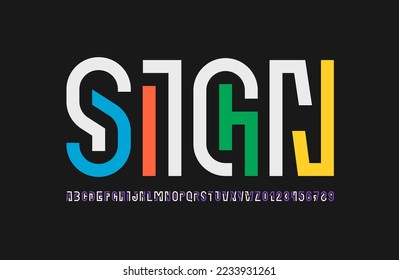 Art font alphabet from thick abstract style letters and numbers, vector illustration 10EPS