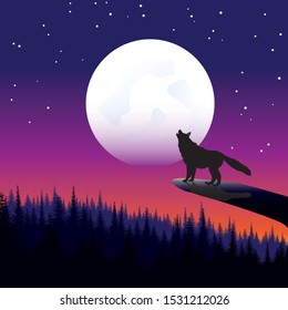 Art of fox at full moon night top on forests