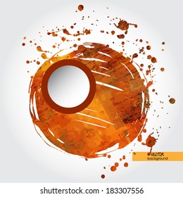 marco de arte sobre la acuarela naranja y marrón y fondo de manchas de tinta con espacio para el texto