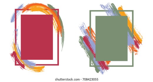 Art frame set vector collection. Grunge border with painted brushstrokes background collection. Painted frames advertising graphic design templates for educational needs in red, green, orange, blue.