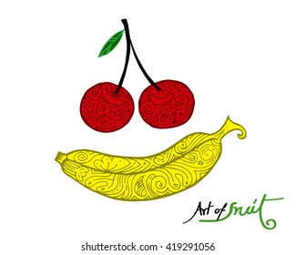 The art of fruit, line art decoration. vector file