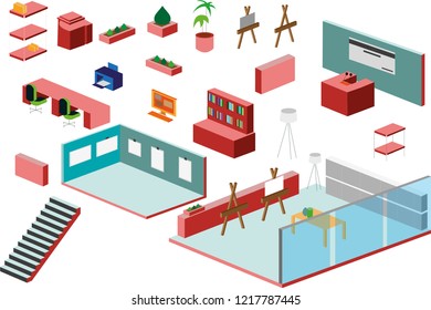 Art Galery Isometric School Items