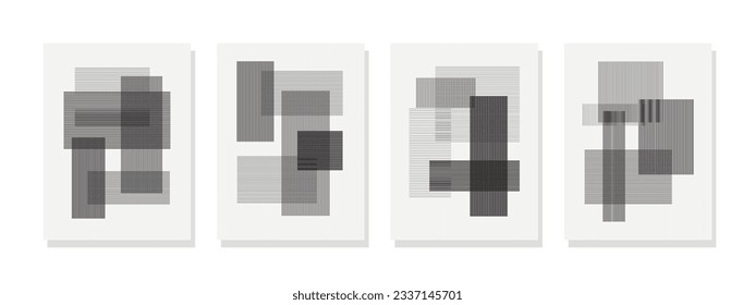 Art gallery displays monochrome beauty with four black and white prints. Intricate lines and contrasting squares create a mesmerizing abstract blend.