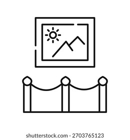 Vetor de ícone de Exposição da Galeria de Arte. Ícone da galeria de arte em estilo de linha. Arte de paisagem exibida no cavalete dos artistas. Ilustração do símbolo de ícone.
