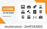 Art Gallery and Exhibition Icons Set with Frame, Lighting and Display Symbols