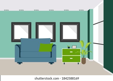 Art gallery exhibition with pictures hanging on wall behind barrier vector illustration in flat style cartoon design, picture of modern art artists, living room design