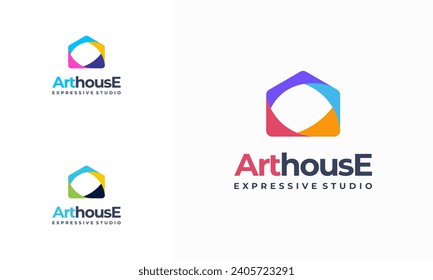 art gallery house logo. Art museum or artist school concept logo with abstract geometric shape house in multicolor design. colorful house artwork logo icon.