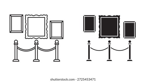 art gallery icon. Line with editable stroke and flat for Web museum picture frame symbol in black and white