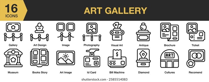Art Gallery icon set. Includes picture, contemporary, painting, collection, artist, and More. Outline icons vector collection.