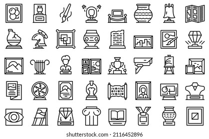 Art gallery icons set outline vector. School museum. Hall education