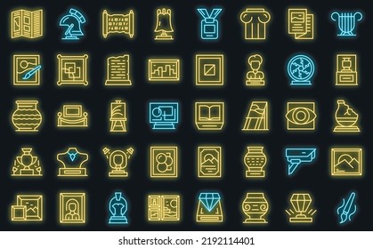 Art Gallery Icons Set Outline Vector. School Museum. Hall Education Vector Neon