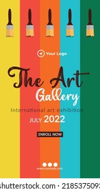 The Art Gallery International Art Exhibition Portrait Template Design. 