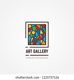 Art Gallery Logo. Color Paintings Emblem With Triangles And Lines. Abstract Picture. Studio Logotype. Museum Or Art Gallery Icon Line Style Vector.