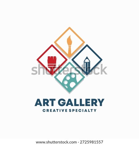 Art Gallery Logo with Painting Tools in Frame Creative Education and Studio Vector