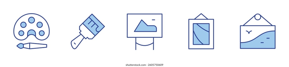 art, art gallery, painting, brush, picture. Art Icon vector illustration. Line Duotone style. Editable stroke.