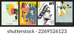 Art gallery posters collection for artistic exhibition. Creative minimalist flyers and banners with antique statue drawings and vector illustrations. Graphic design templates.