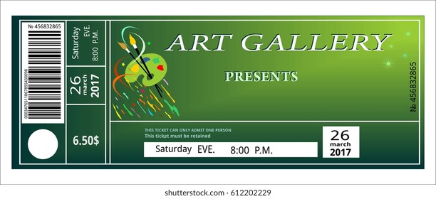 art gallery ticket, art brush, entry museum event coupon excursion. Admit one