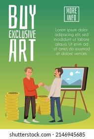 Galería de arte y transferencia del derecho a una obra de arte concepto de pancarta, ilustración vectorial plana. Obra de arte con derechos de autor y protección legal de la propiedad intelectual.