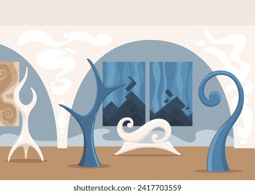 Art gallery vector flat illustration. Exhibition in modern art style. Contemporary art gallery