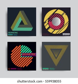 Art Geometric Shape Logo Design in Retro Swiss Style. Colorful Abstract Posters Set