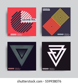 Art Geometric Shape Logo Design in Retro Swiss Style. Colorful Abstract Posters Set