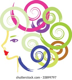 Art girl with curl on the white.