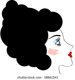 Art girl with curl on the white