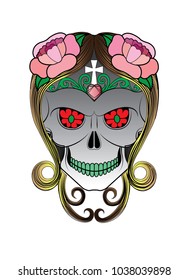 Art Girl Skull Day of the dead.