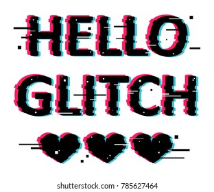Art glitch print VHS effect on white background. Chaos aesthetics of signal error