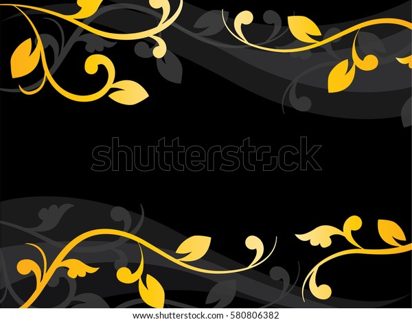 Art Gold Leaves Black Background Stock Vector (Royalty Free) 580806382
