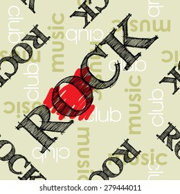 art graffiti seamless pattern with music word, vector white, red, green and black background