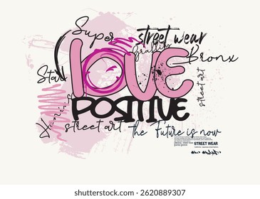 art graffiti slogan print with neon spray, Urban typography hipster street art for graphic, Urban street art graffiti slogan print, t shirt graphics print vector illustration design. love graffiti art
