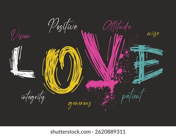 art graffiti slogan print with spray, Urban typography hipster street art for T shirt,  typography slogan grunge, Urban street art graffiti slogan print, t shirt graphics vintage. love graffiti slogan