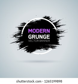Art graphics shapes elements. Brush paint ink stroke design over round frame. Grunge vector illustration background. Good for headline, logo, poster, message, sale banner, flyers, brochures etc.