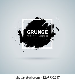 Art graphics shapes elements. Brush paint ink stroke design over square frame. Grunge vector illustration background. Good for headline, logo, poster, message, sale banner, flyers, brochures etc.