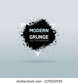 Art graphics shapes elements. Brush paint ink stroke design over triangle frame. Grunge vector illustration background. Good for headline, logo, poster, message, sale banner, flyers, brochures etc.