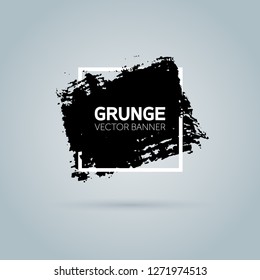 Art graphics shapes elements. Brush paint ink stroke design over square frame. Grunge vector illustration background. Good for headline, logo, poster, message, sale banner, flyers, brochures etc.