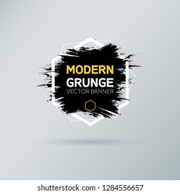 Art graphics shapes elements. Brush paint ink stroke design over hexagon frame. Grunge vector illustration background. Good for headline, logo, poster, message, sale banner, flyers, brochures etc.