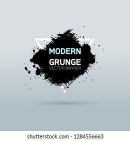 Art graphics shapes elements. Brush paint ink stroke design over triangle frame. Grunge vector illustration background. Good for headline, logo, poster, message, sale banner, flyers, brochures etc.