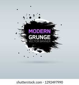 Art graphics shapes elements. Brush paint ink stroke design over round frame. Grunge vector illustration background. Good for headline, logo, poster, message, sale banner, flyers, brochures etc.