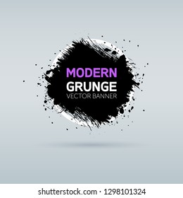 Art graphics shapes elements. Brush paint ink stroke design over round frame. Grunge vector illustration background. Good for headline, logo, poster, message, sale banner, flyers, brochures etc.
