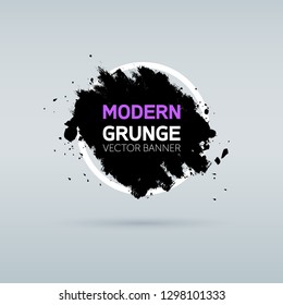 Art graphics shapes elements. Brush paint ink stroke design over round frame. Grunge vector illustration background. Good for headline, logo, poster, message, sale banner, flyers, brochures etc.